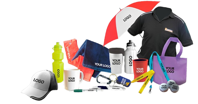 Provide meaningful alt text that accurately describes the image. Alt text helps with SEO and accessibility. Example: "Assorted branded promotional items including caps, umbrellas, shirts, water bottles, tote bags, and keychains with custom logos.